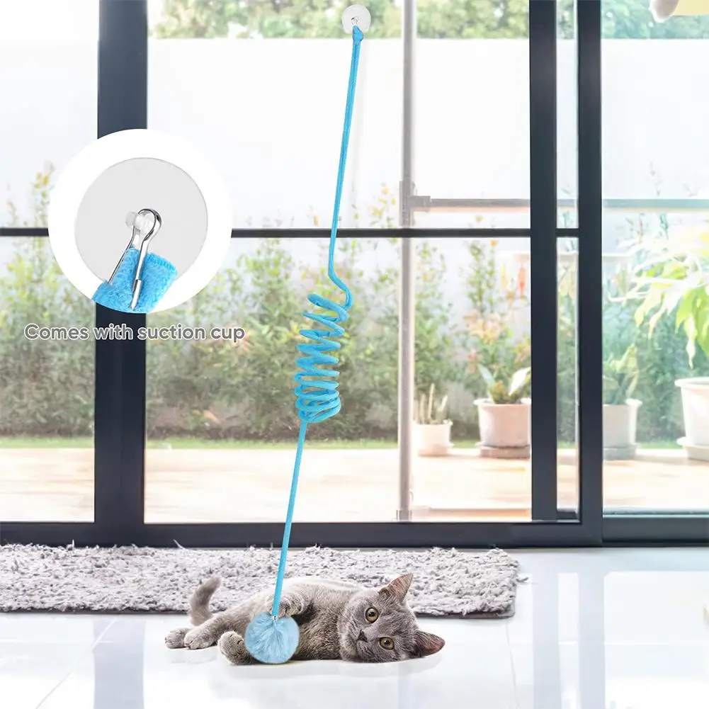 Pet Cat Plush Toy With Suction Cup Adjustable Stretchable Hanging Spring With Bell Interactive Toy For Indoor Cats Accessories