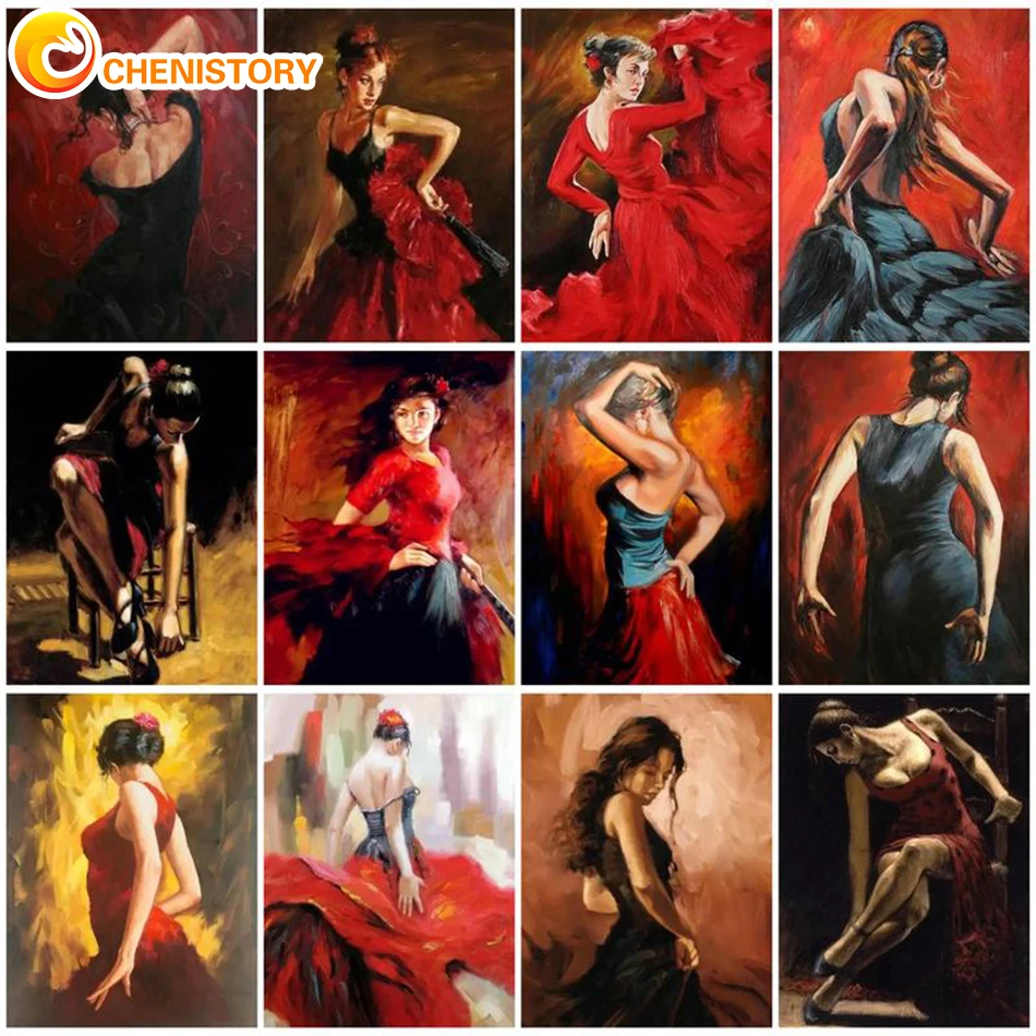 CHENISTORY Paint By Number Dancer Set Wall Art Pictures Oil Painting By Numbers Women Drawing Canvas Home Decoration DIY Gift