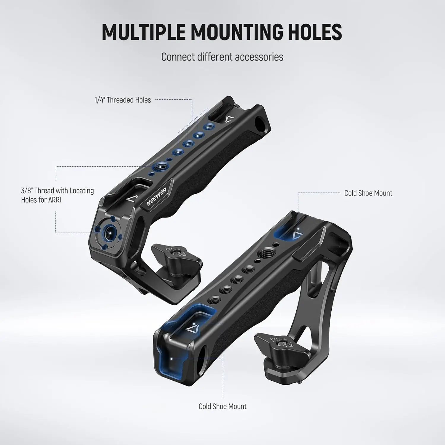 NEEWER Kamera-Griff oben mit 3/8-Zoll-Flügelschraube und Positionierungsstiften mit 1/4 Zoll und 3/8 Zoll Gewinde, kalte Schuhe für ARRI, rutschfester Silikongriff – Detail 1