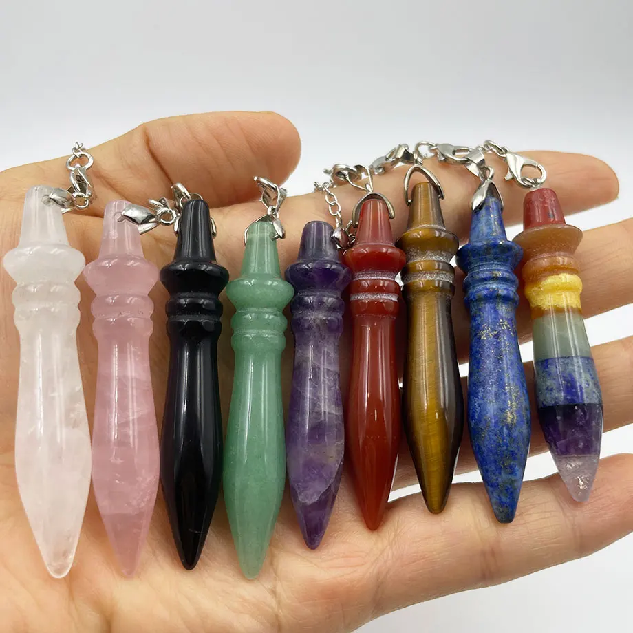 Egyptian Healing Crystal Pendulums for Dowsing Divination Natural Stone Pendant Amethyst Pink Quartz Spirituel Pendulos X212