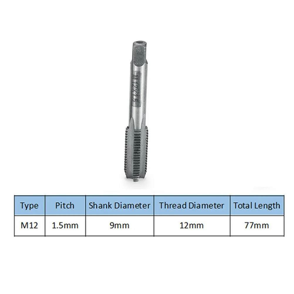 2PCS  HSS 12mm*1.5 Metric Taper & Plug Tap Right Hand Thread M12*1.5mm Pitch Thread Metric Plug Drill Bits Cutting Tools