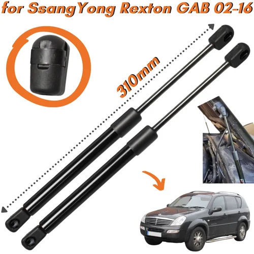 Cantidad (2) puntales de capó para SsangYong Rexton GAB 2002-2016 310mm soportes de elevación de capó delantero amortiguadores barras de resortes de Gas amortiguadores