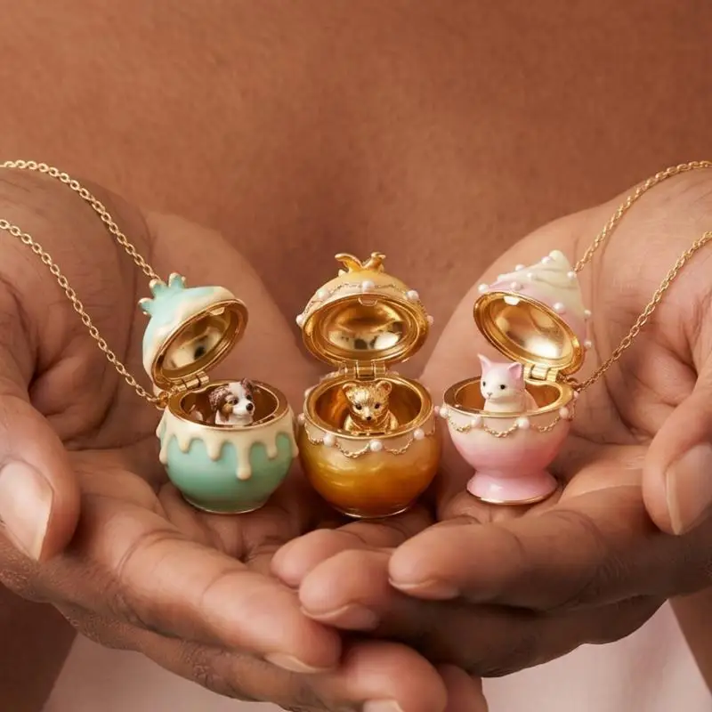Dessert Cute Box Candy Jar Necklace Miniature Opening Animal Food Play Ice Cream Honey Jar Pendant Necklace Jewelry Accessory