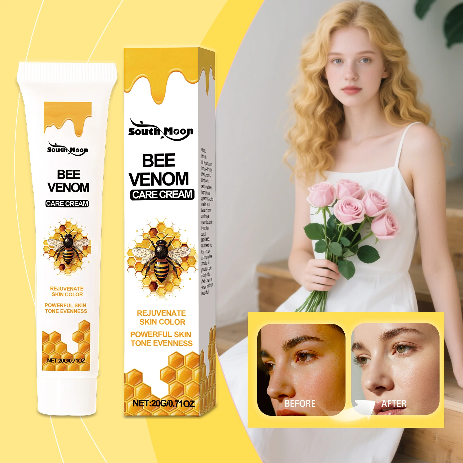 肌の若返り、美白、均一な肌色、輝くような輝き、毎日の保湿のためのスキンケアクリーム。20g。