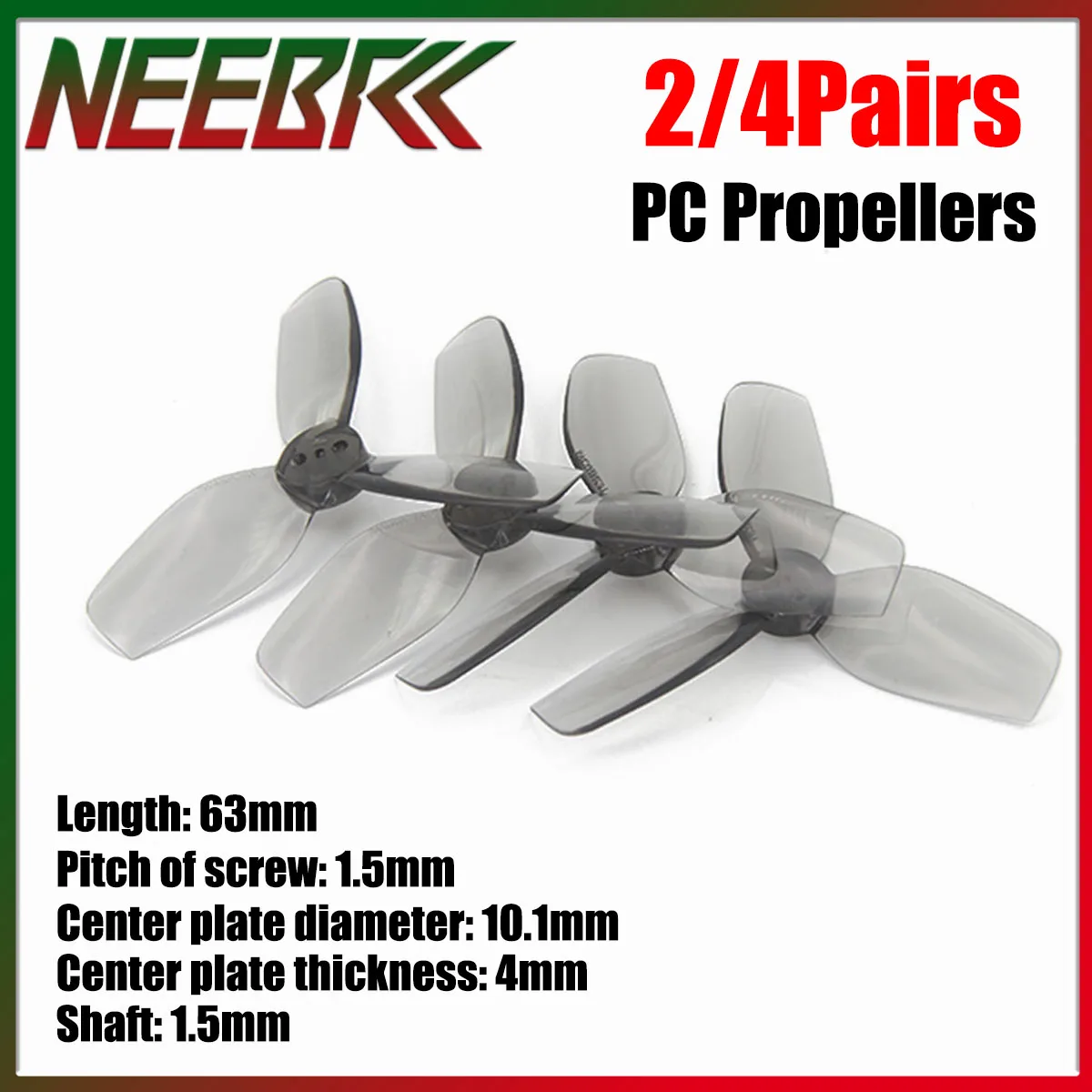 

NEEBRC 2/4Pairs 2.5inch 3-Blade PC Propellers 2CW 2CCW Light Weight Low Noise for RC Drone Airplane DIY Model Replacement Parts