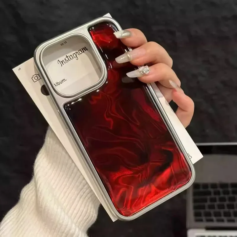 

Advanced Drip Glue Silver Water Wave Pattern Red Dark Dyeing Phone Case for iPhone 13 14 15 16 pro max