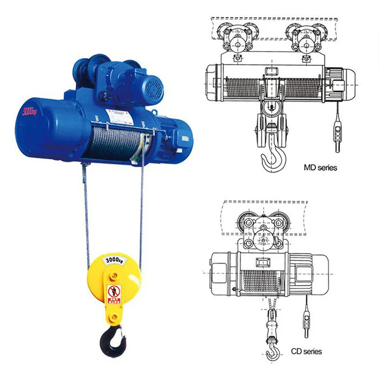 Double Lifting Speed Wire Rope Hoist 2 Tons 3 Meters Wire Rope Electric Hoist for Construction Site