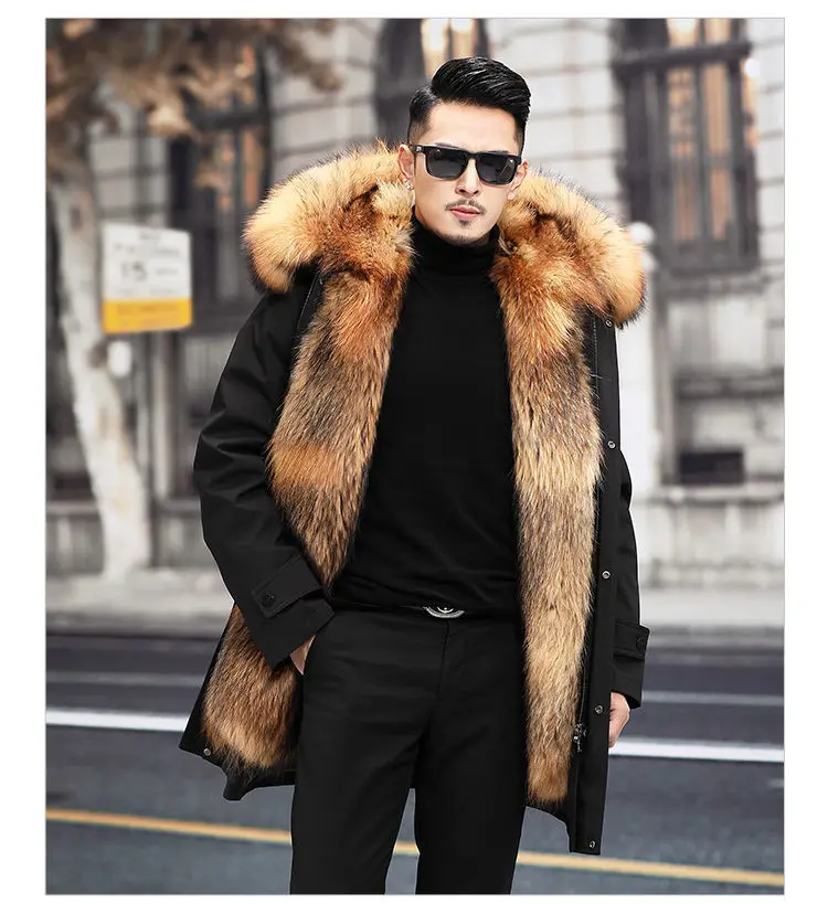 Parker Men's Imitation Fur Liner Winter Warm New Fur One-piece Coat Imitation Mink Fleece Mid-length Fur Coat