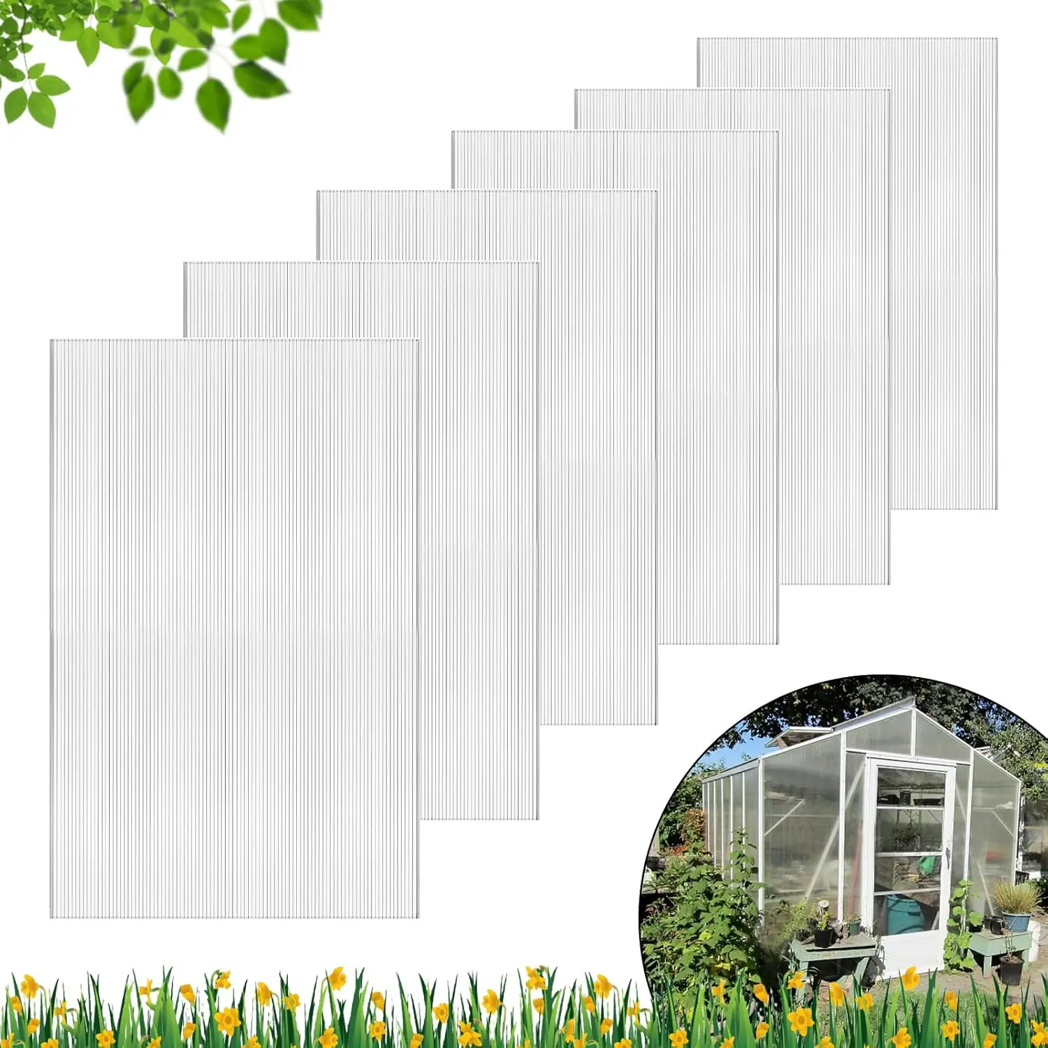 6 Pcs Polycarbonate Greenhouse Panels, 4' x 2' x 0.16'' Twin-Wall Panels, Polycarbonate Sheet for All Weather Outdoor Garden