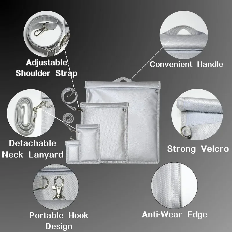 4Pcs Silver Faraday Bags Waterproof Fireproof RFID Signal Shielding Bag for Tablets Laptops Mobile Phones and Car Keys