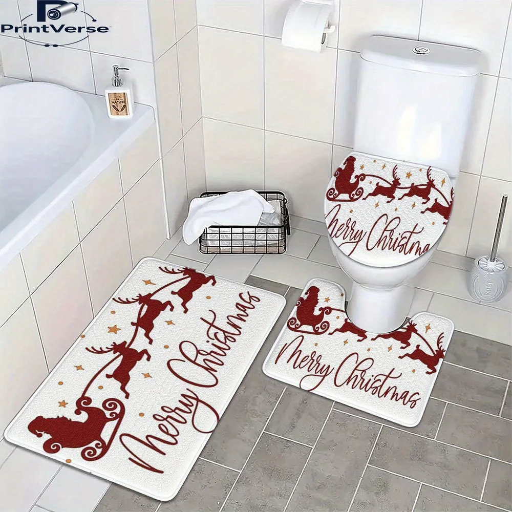 

3pcs Forest-inspired Merry Christmas 2 The Perfect Bathroom Suitable for toilets and bathroom doorways, Toilet Decor And Accesso