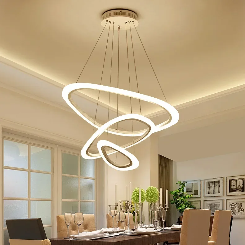Modern Acrylic New Shaped Dining Pendant Chandelier for Living Room Dining Room Circle Rings LED House Ceiling Lighting Fixtures