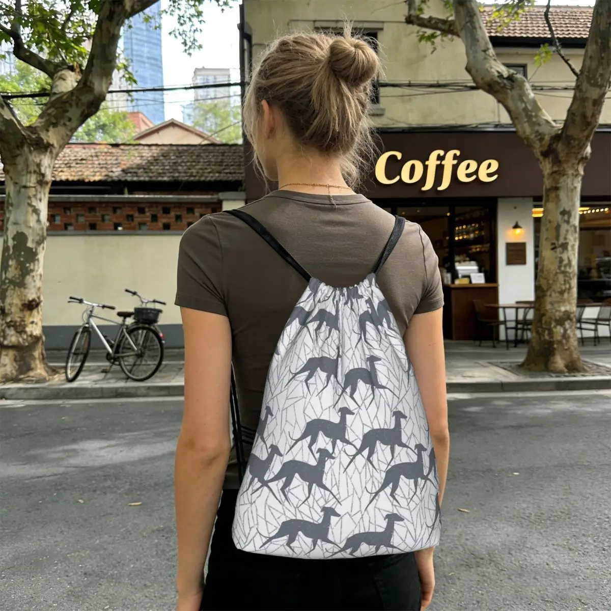 Greyhound Whippet Dog Backpacks Fashion Drawstring Bags Shoes Bag Book Bags for Man Woman School