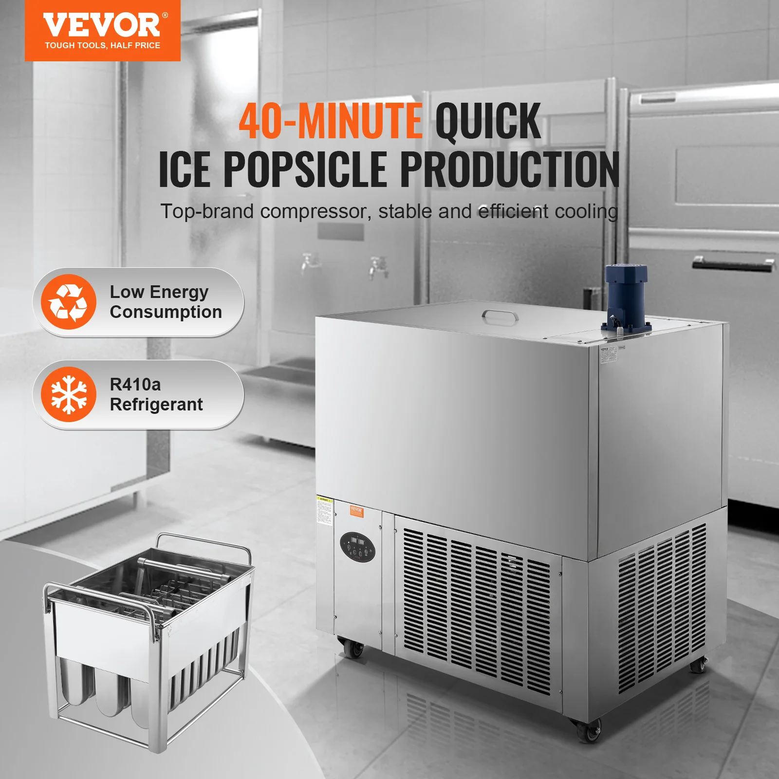 VEVOR Commercial Popsicle Machine,4 Mould Set 120 PCS Ice Pops Making Machine,Stainless Steel Commercial Ice Lolly Maker,for Bar