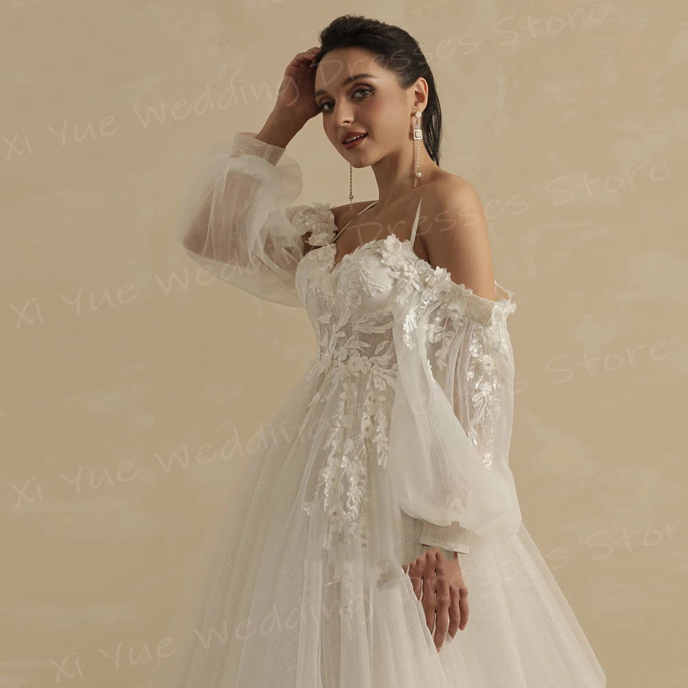 Vestidos de casamento sem costas manga comprida feminino, querida requintada, linha A, renda encantadora, apliques, vestidos de noiva