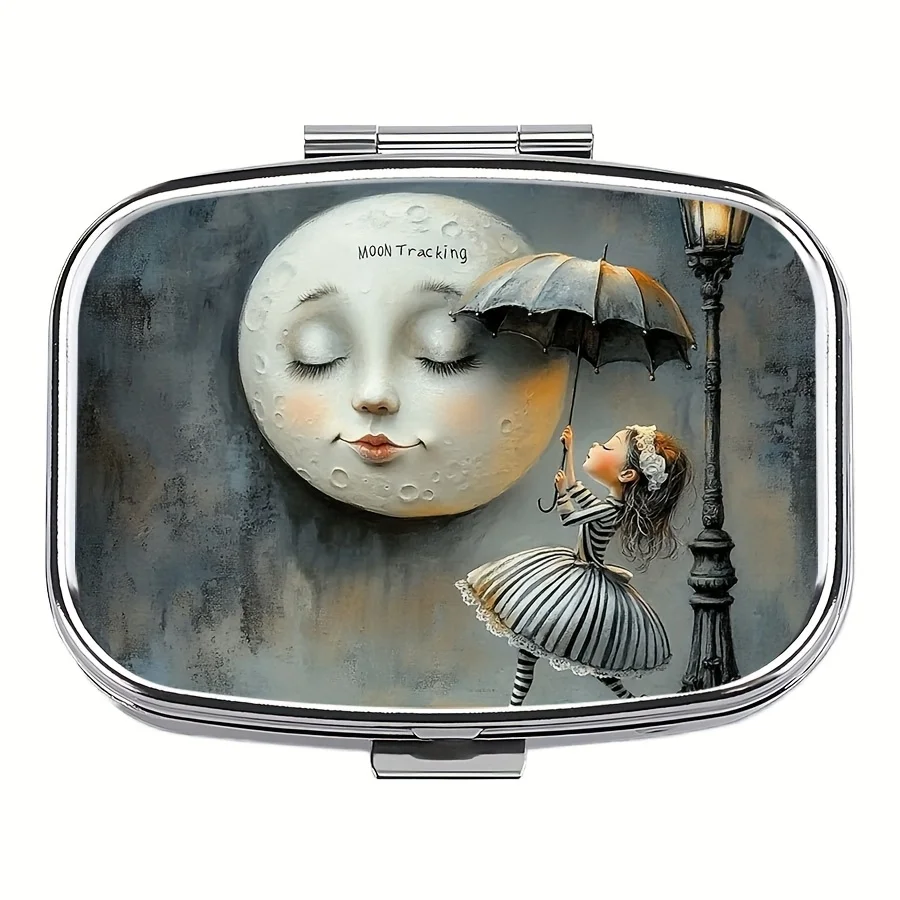 1 Cute Moon Pill Box, 2 Compartment Pill Boxes - Compact and Decorative Pill Organizer for Wallet, Travel, and Gifts