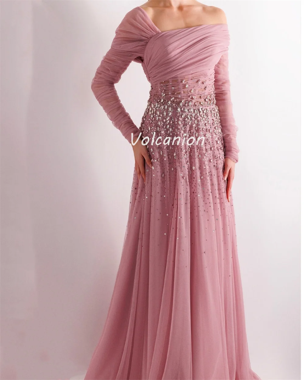 Customized Intricate Sparkle Chiffon Rhinestone Beading Ruched Ball Gown Off-the-shoulder Long Dresses Bespoke Occasion Dresses