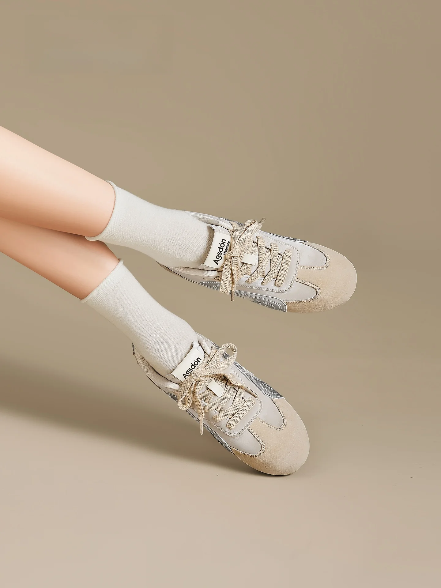 Agsdon Thick Bottom Ballet Leather Sports Shoes Women's 2026 New Summer Heightening Casual Cross Buckle Mesh Lined Rubber Sole