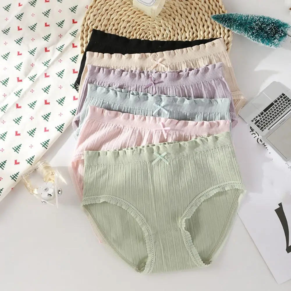4 قطعة الحلو منتصف الخصر الدانتيل Bowknot سراويل القطن المنشعب رقيقة سلس ملخصات الملابس الداخلية الملابس الداخلية للنساء هدايا