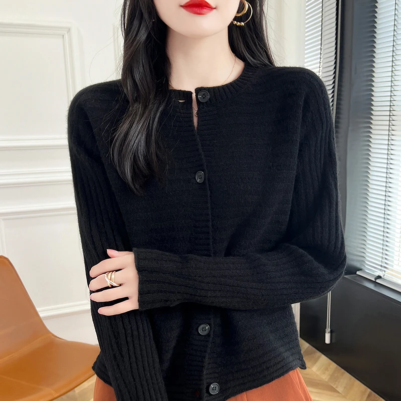 Zipper Cardigans 100% Wool Knitted 2024 Autunmn/Winter Cashmere Loose Sweaters Women Ladies Jumpers Warm Clothes