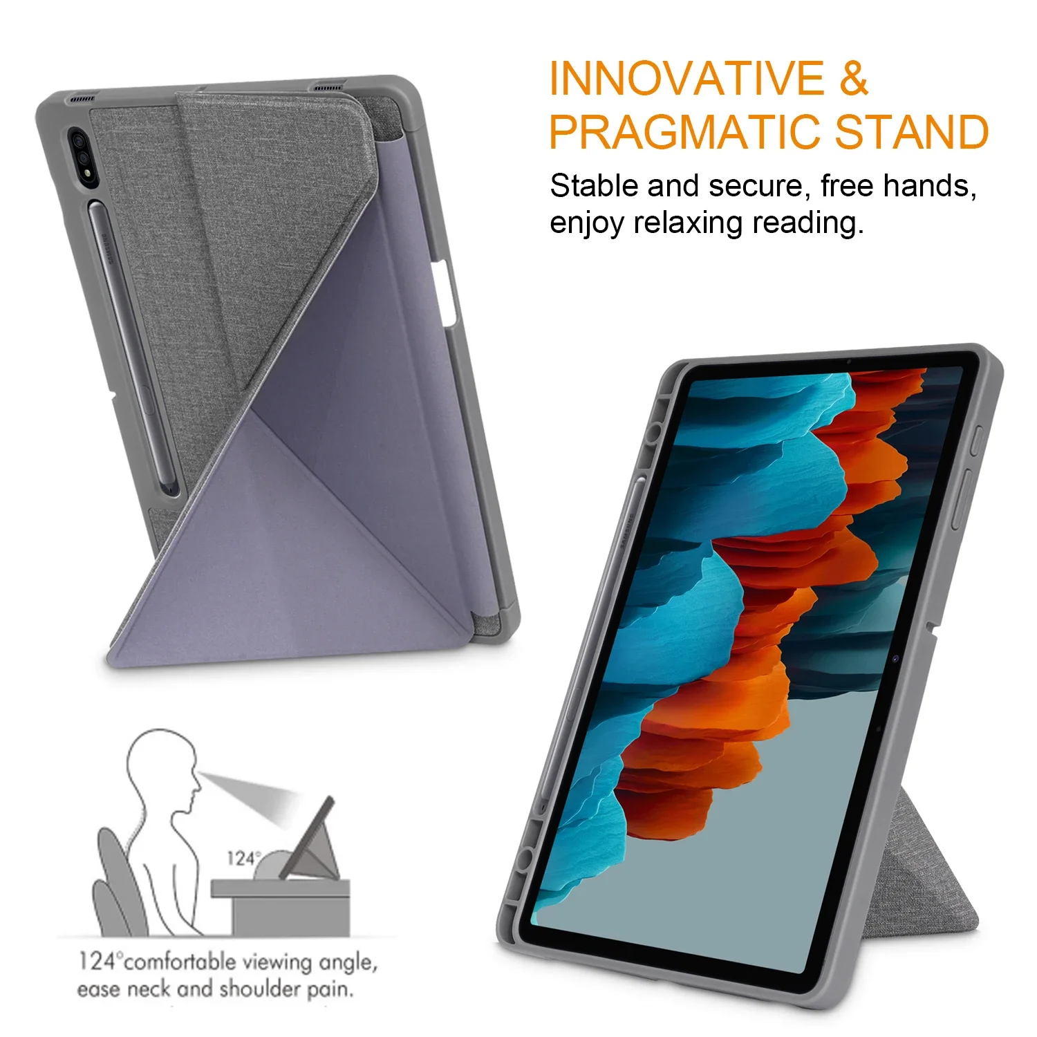 For Samsung Galaxy Tab S7 Plus S7 FE 12.4 inch Case Cover with Pencil Holder Multi-Folding Stand Book for Galaxy Tab S8 Plus S8+