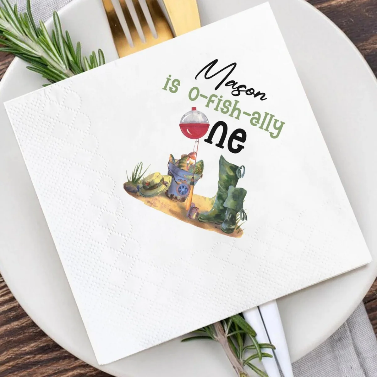 

50pcs Custom 'O-Fish-Ally One' 1st Birthday Napkins: Fishing Party Decor