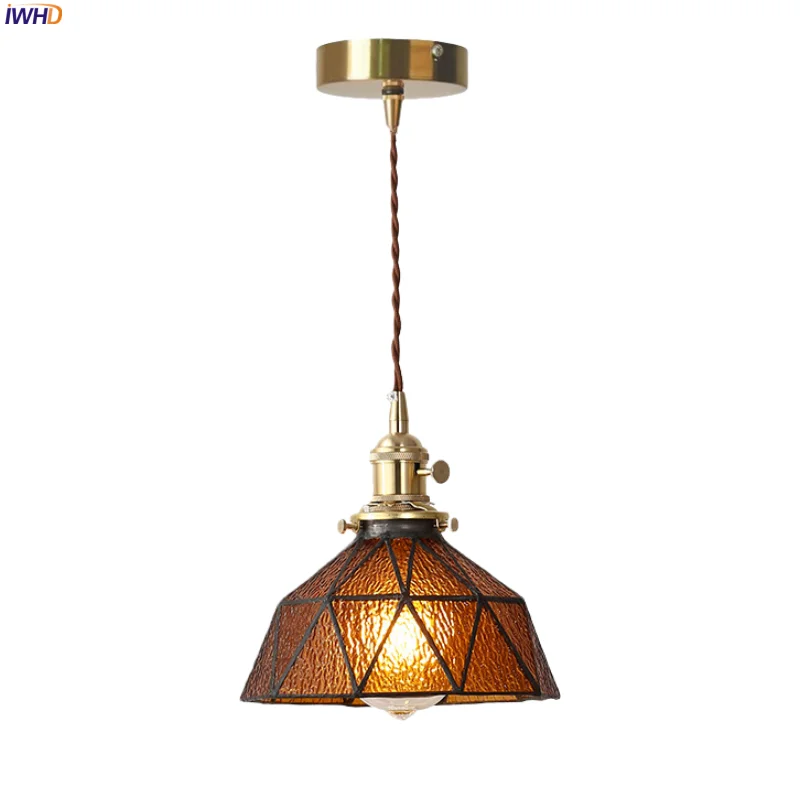 

IWHD Interior Lighting LED Hanging Lamp Japan Vintage Bedside Kitchen Restaurant Loft Bar Copper Glass Pendant Lights Hanglampen