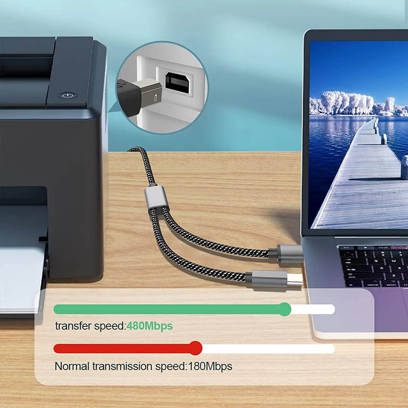 

Print Head Type B Printer Piano 480Mbps High Speed Stable MIDI OTG Cable for Musical Instruments USB C for USB