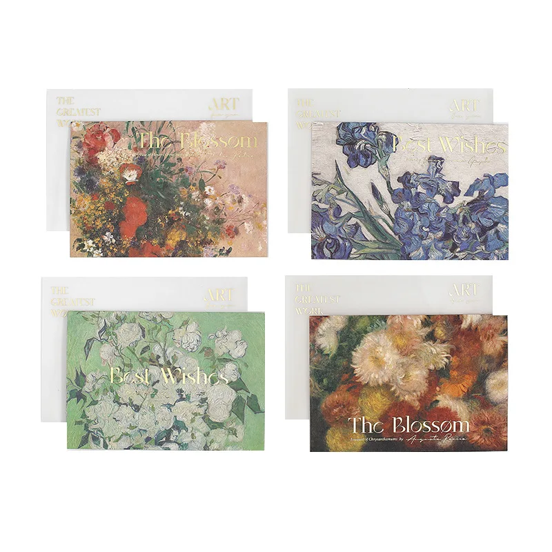 

4 Sets/pack Silver Moon Gilding Greeting Card Postcard Romantic Plants Flowers Festival Holiday Blessings Card