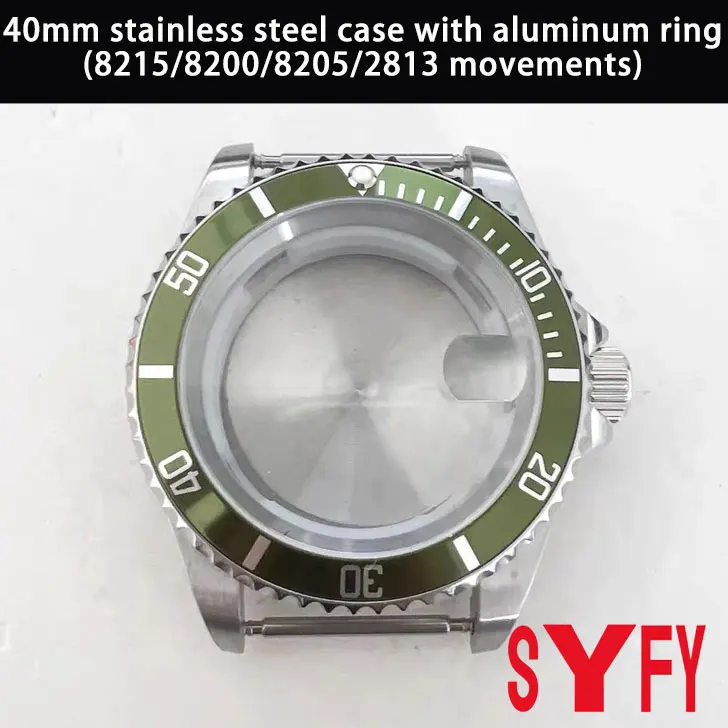 

40mm stainless steel case, aluminum ring, sapphire glass+magnifying glass, can accommodate 8215/8200/8205/2813 movements