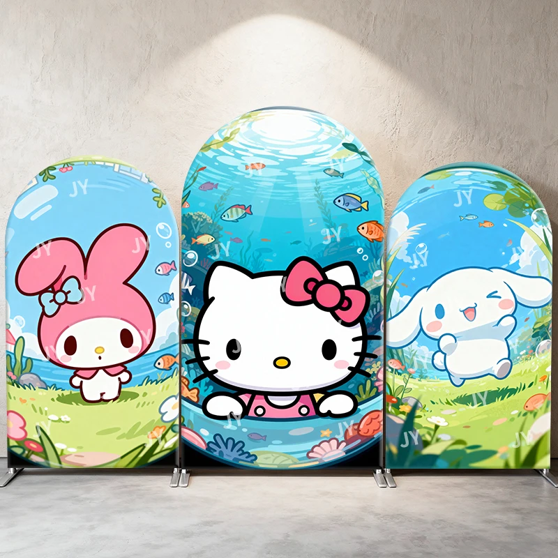 

Фон-арка с персонажами Sanrio: Hello Kitty, My Melody, милый мультяшный стиль, декор для фотозоны на день рождения и вечеринку в честь рождения ребенка