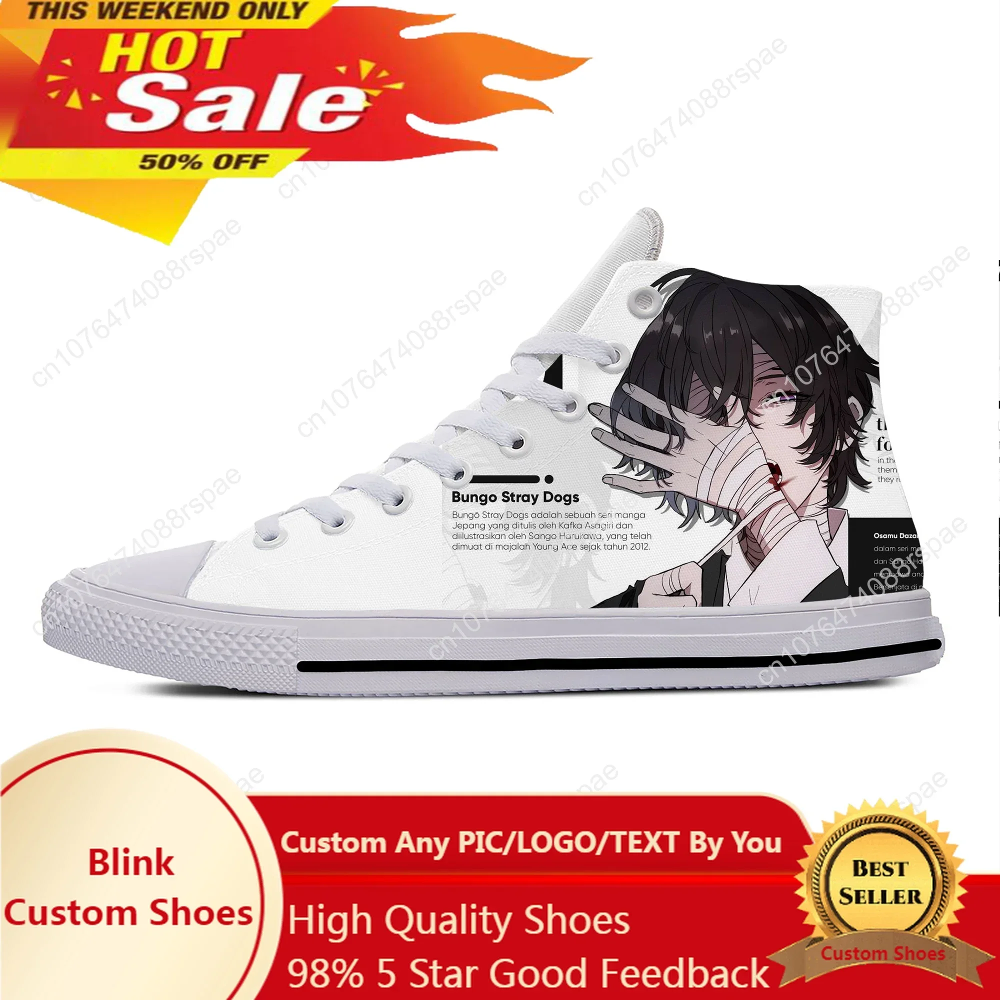Japanese Anime Manga Bungo Stray Dogs Dazai Osamu Casual Shoes High Top Lightweight Board Shoes Breathable Men Women Sneakers
