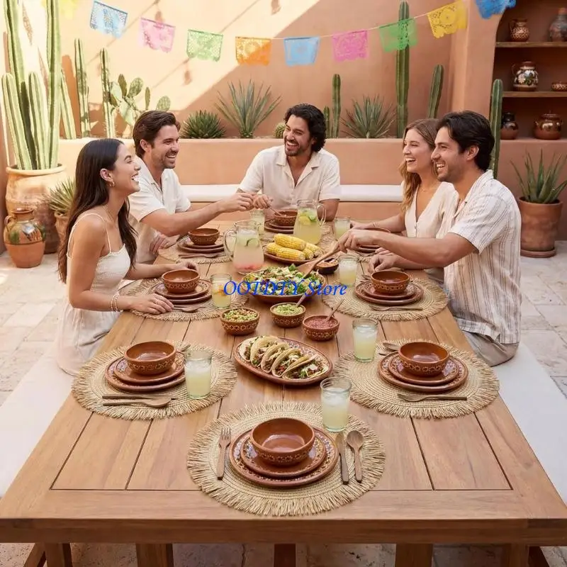 367A Round Placemat with Woven Texture and Fringed Trim, Decorative Cotton Linen Table Mat for Dining Centerpieces Layering and