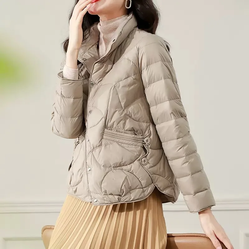 Short Puffer Coats Lightweight Women Jacket Fashion Casual Down Jacket Standing Collar Slim Solid Parka Classy Warm Coats Down