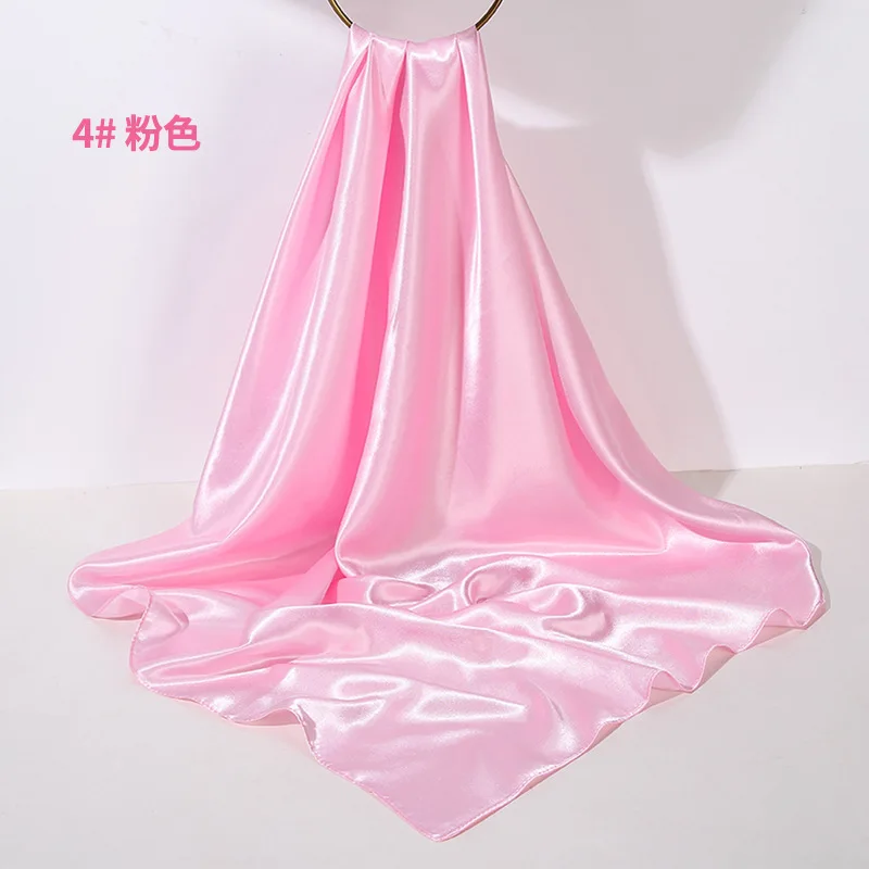 

90cm Solid Color Silk Scarf Single Color Large Square Scarf Simulated Silk Sunshade Bright Light Small Square Scarf Shawl Sj108