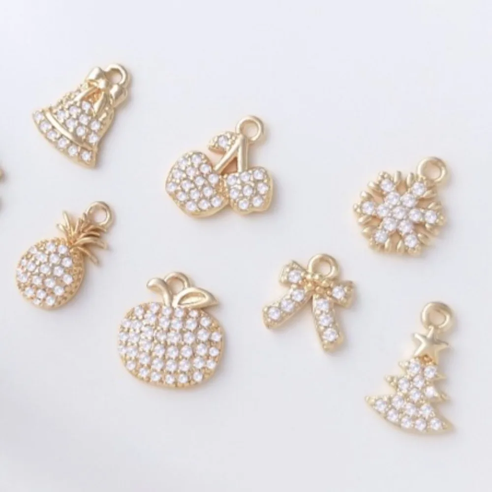 

1 шт. медные подвески 14 К золотого цвета микро циркон Рождественская коллекция небольшой кулон Снежинка фрукты вишня ананас DIY кулон