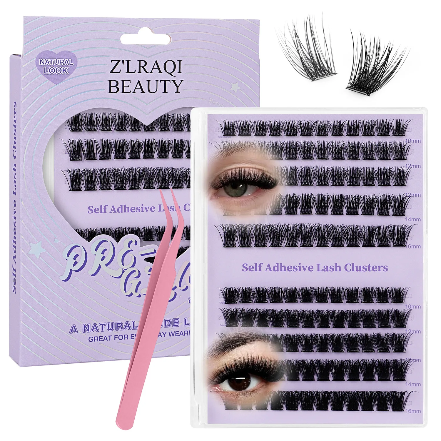 120 Clusters Self Adhesive Glue-free Cluster Lashes | No Glue Dense Large Tray Eyelash Extension Set