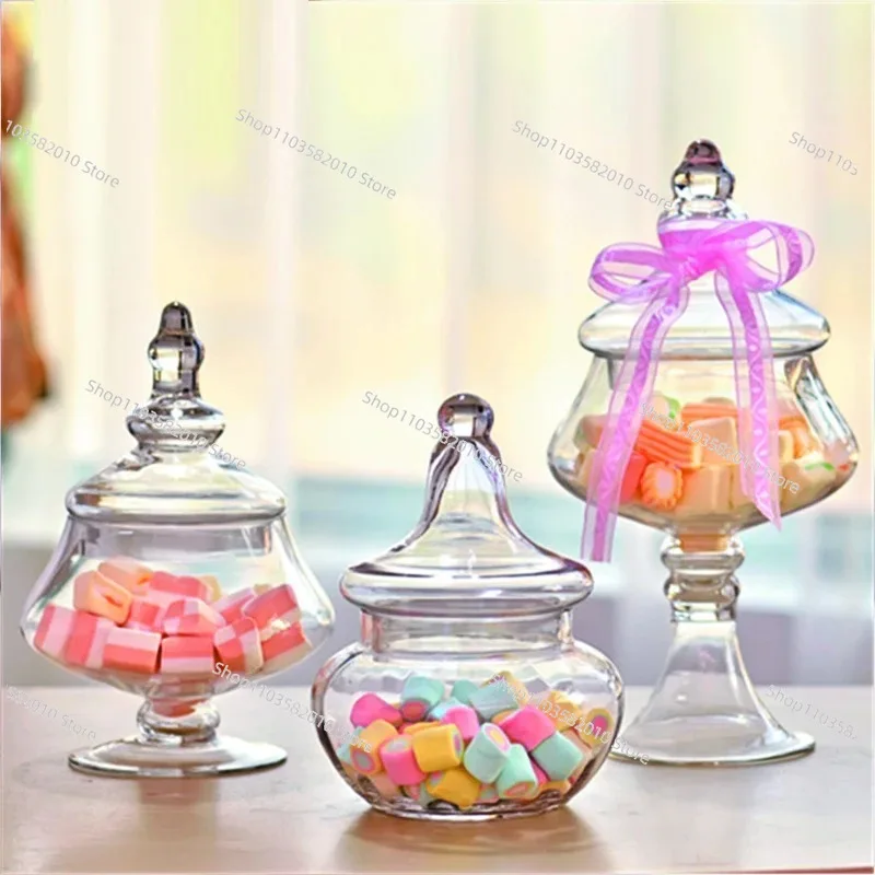 

Transparent Glass Candy Jar, Home Wedding Decoration Storage Dessert Jar Tea Caddy Box