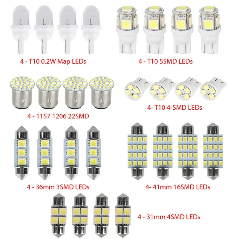 28Pcs T10 W5W Auto Car Interior LED Light Dome License Plate Mixed Lamp Interior Dome Light Trunk Lamp Parking Bulbs Set