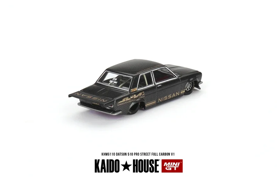 Kaido House + MINIGT Datsun 510 Pro Street Full Carbon V1 KHMG110 Car Alloy Toys Motor Vehicle Diecast Metal Model for Children