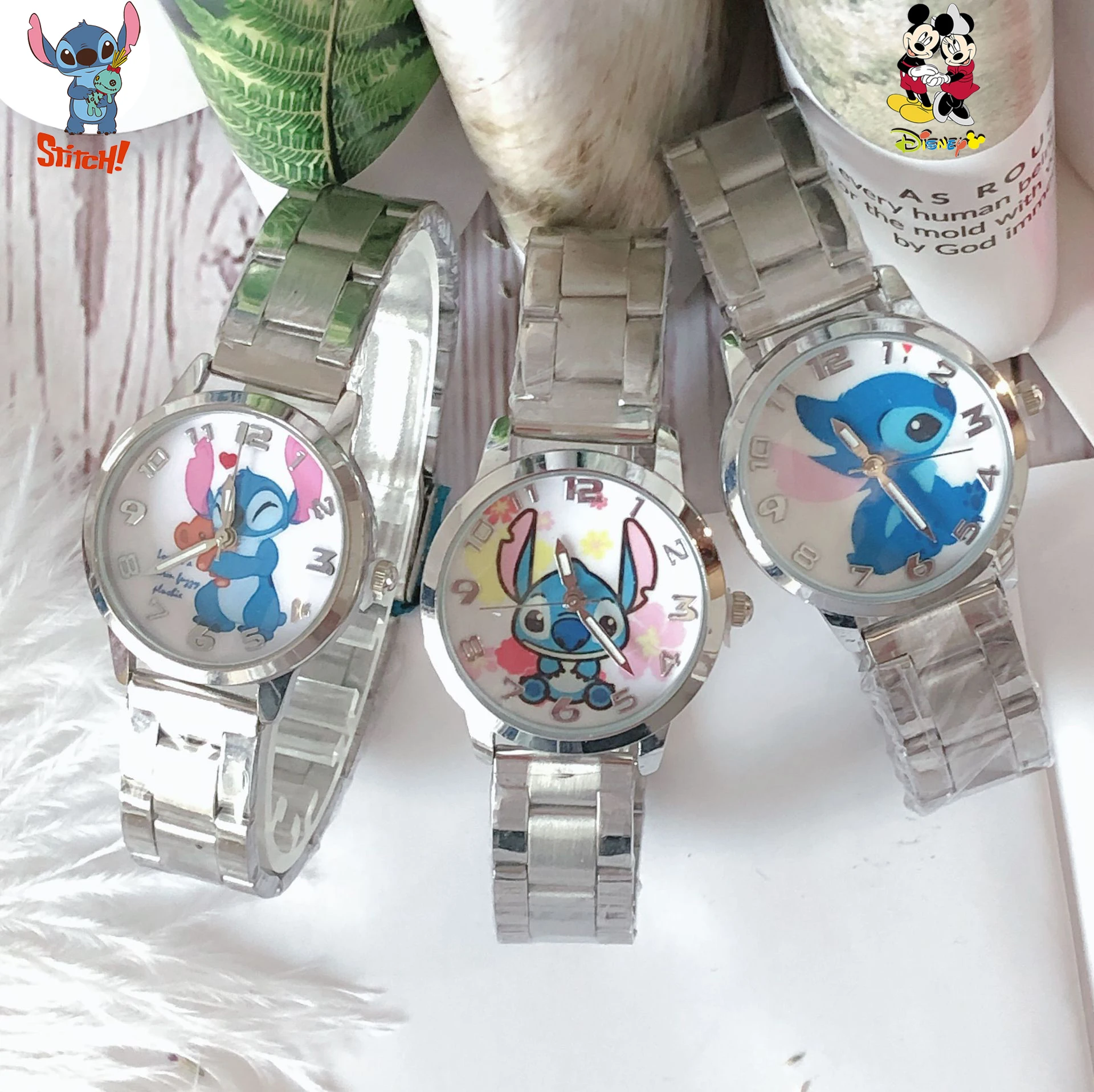 Disney mickey Cartoon Fashion Children\'s Watch Lovely Stitch Stainless Steel Children\'s Waterproof Watch Holiday Gift