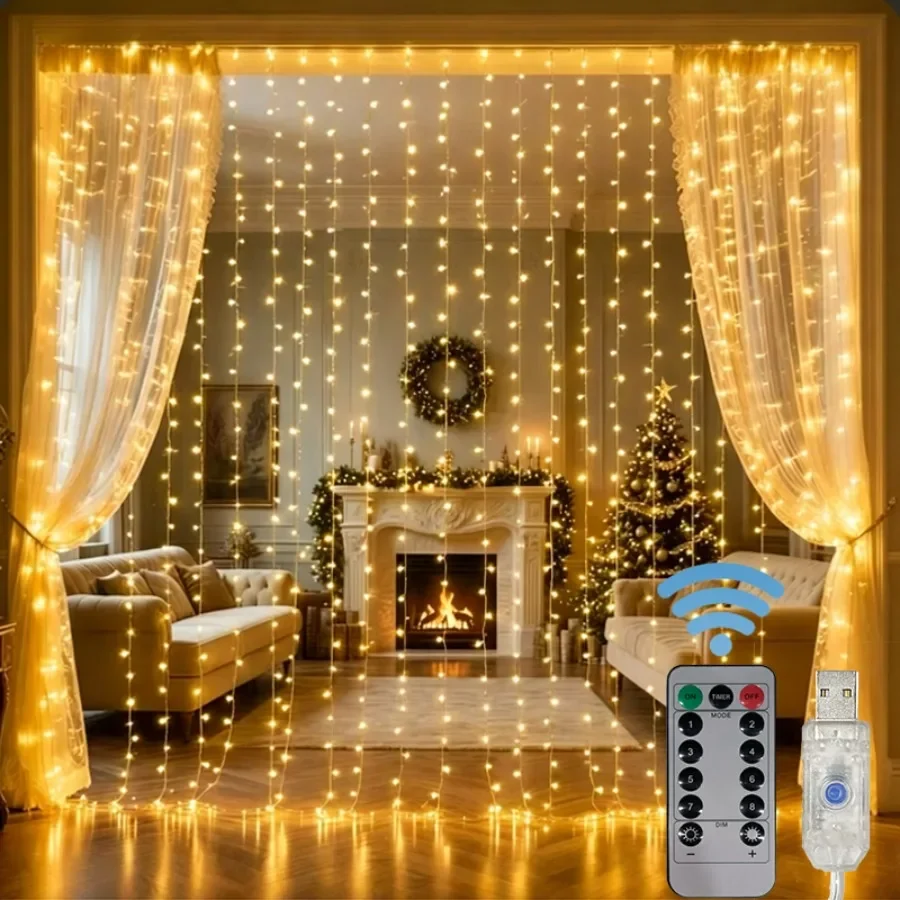 3/6M USB LED Curtain Lights with Remote Control Holiday Wedding Garland for Bedroom Living Room Decorations