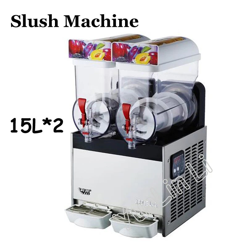 15L*2 Slush Machine Ice Crusher Beverage Ice Machine Snow Melting Machine 2 Tanks Commercial Slush Machine