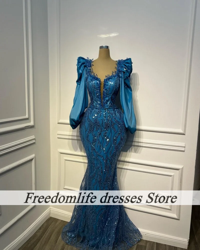 فستان سهرة أزرق رقيق مناسبة رسمية فساتين حفلات فاخرة مطرزة 2025 طويل حورية البحر فساتين لحضور الحفلات الموسيقية للنساء النيجيري حسب الطلب #3