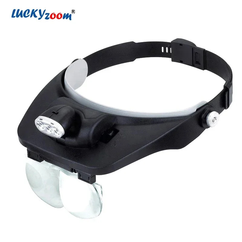 

Head Wearing 3 LED Magnifier Lamp 1.2X 1.8X 2.5X 3.5X Magnifier With Illumination Reading Magnifying Glass Optical Jewelry Loupe