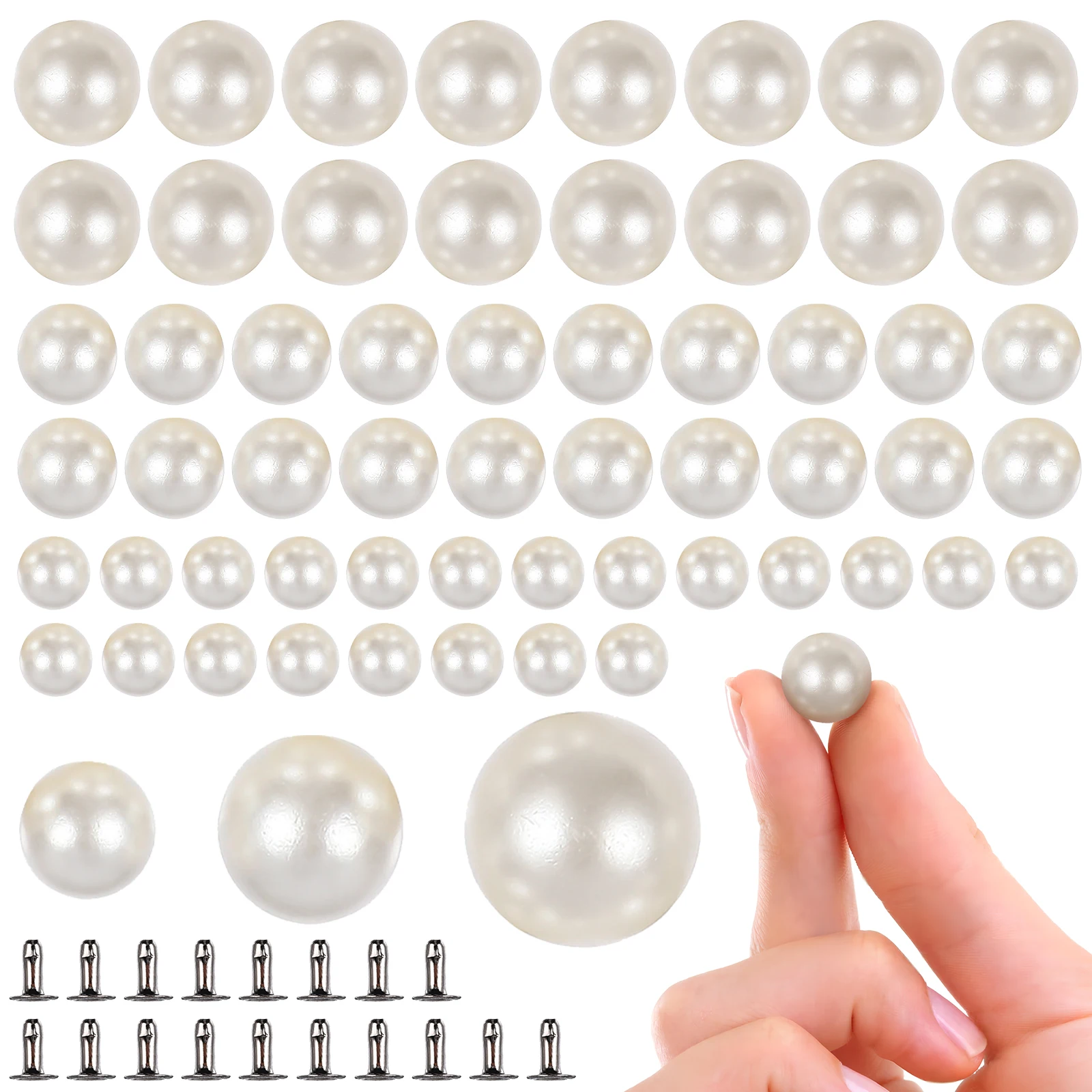 

150pcs Pearl Rivet Studs Mix Size Faux Pearls For Clothing Bags Diy Decoration Bridal Veil Craft Embellishments Small