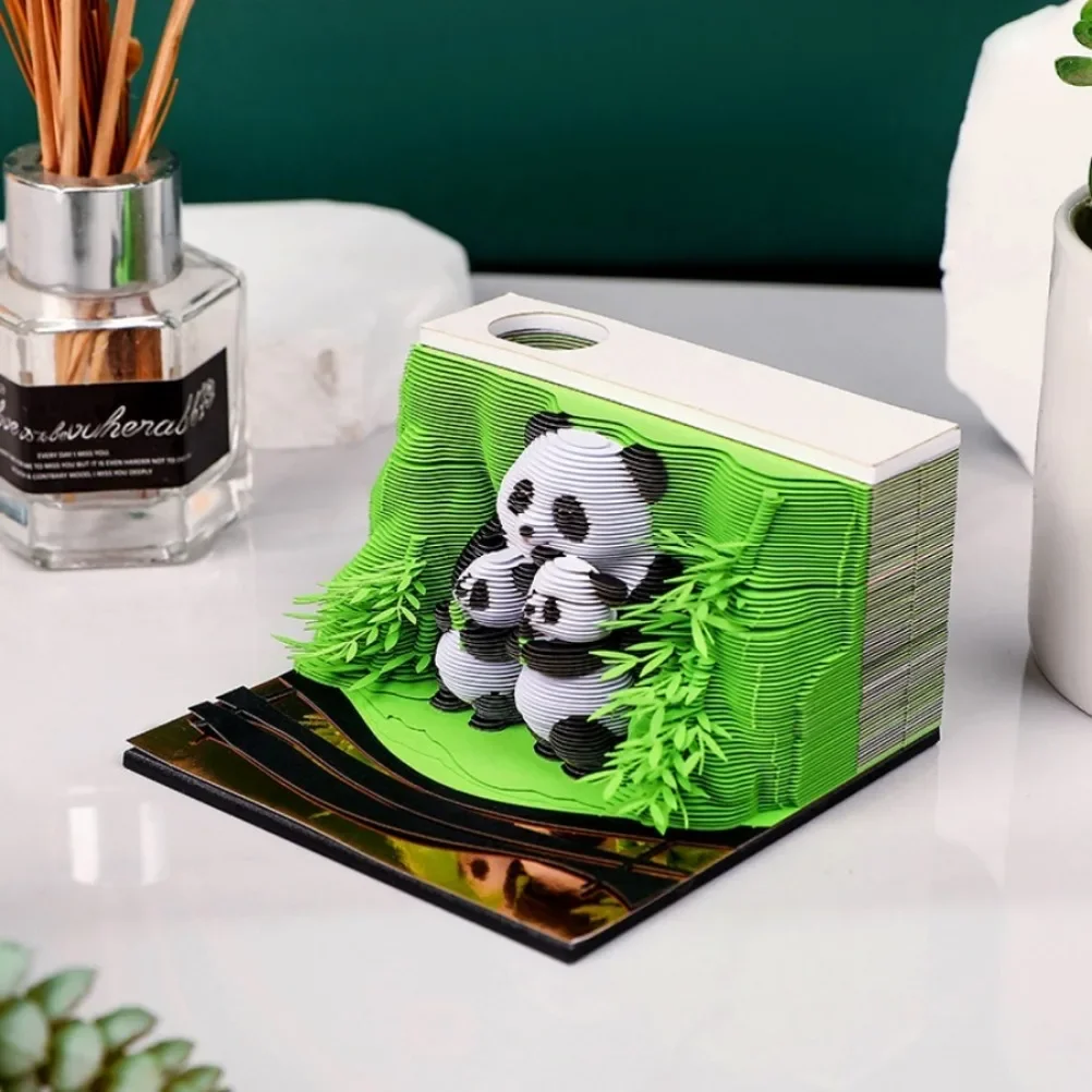 3D 팬더 종이 조각, 메모장 데스크탑 2025, 주간 달력, DIY 장식, 팝업 노트북 선물, 아크릴 상자 포장