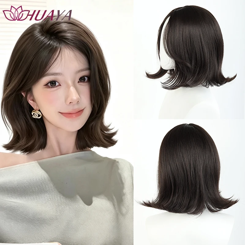 Women Short Flip‑out Bob Synthetic Wig Black Brown 30cm Natural Flexible Parting Heat Resistant Daily Wear Wigs
