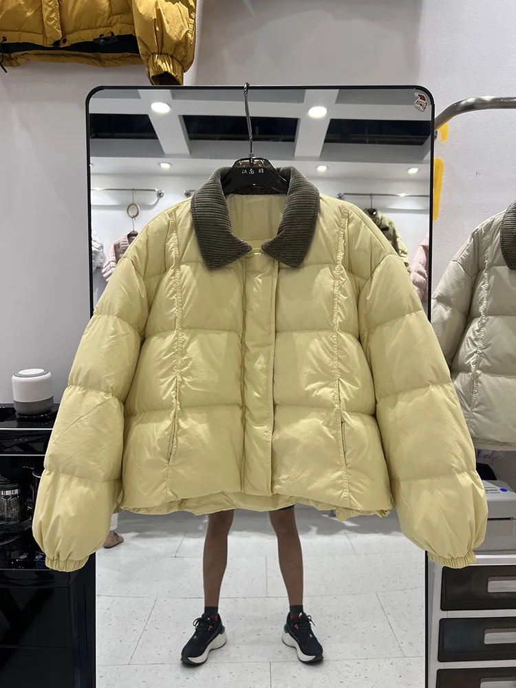 سترة قصيرة عصرية ذات ياقة طية صدر السترة سميكة من ريش البط الأبيض للنساء للشتاء بألوان جديدة تحجب سترة قصيرة بنمط أسفل #3