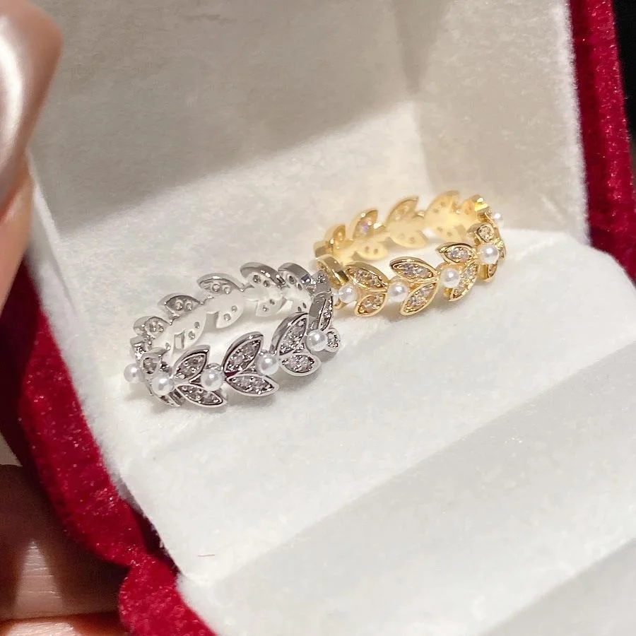 

Pearl Grain Open Ring for Women Simple Fashionable High-End Feel Zirconia Vintage Court Style Finger Jewelry Index Ring